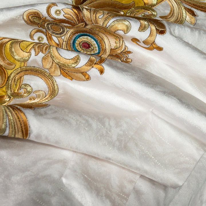 Opulent Baroque Scroll Embroidered Duvet Cover Ensemble with Satin-Edge Shams & Decorative Accent Pillow