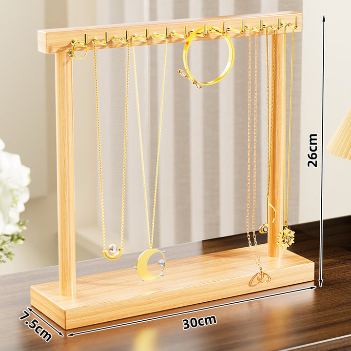 Wooden Vertical Necklace and Bracelet Display Stand with Multiple Hooks and Weighted Base
