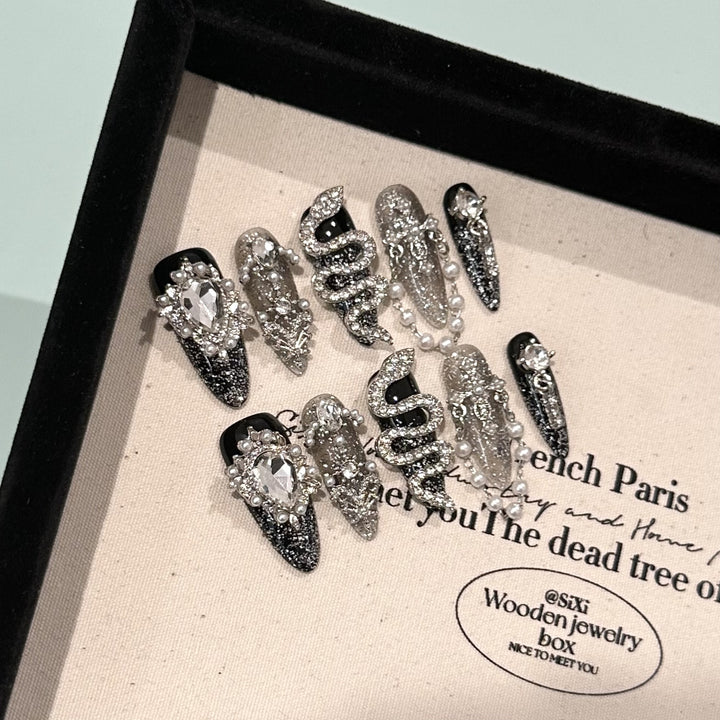 Decorative Press-On Nail Art Set with Crystal Embellishments