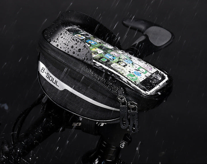 touchscreen handlebar phone bag with waterproof shell and reflective strip Stornfield