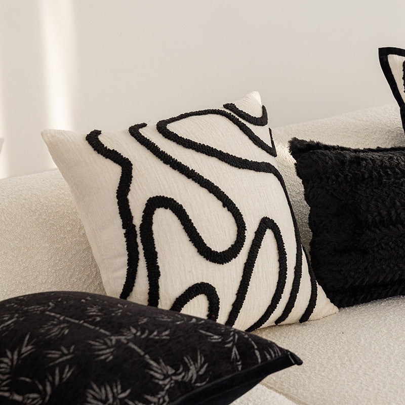 Hand-Tufted Abstract Loop-Squiggle Square Throw Pillow Cover with Hidden Zipper