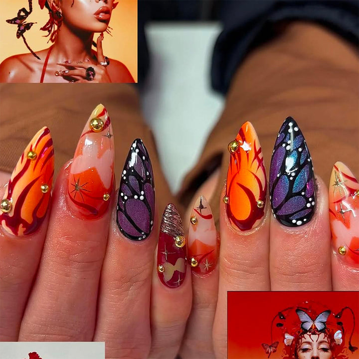 Artificial nails with creative butterfly design and glamorous accents Stornfield
