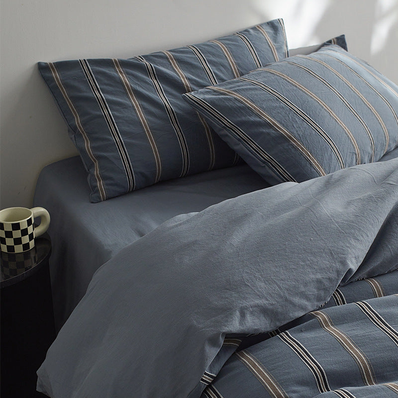 Striped Cotton Duvet Cover Set with Matching Pillow Shams