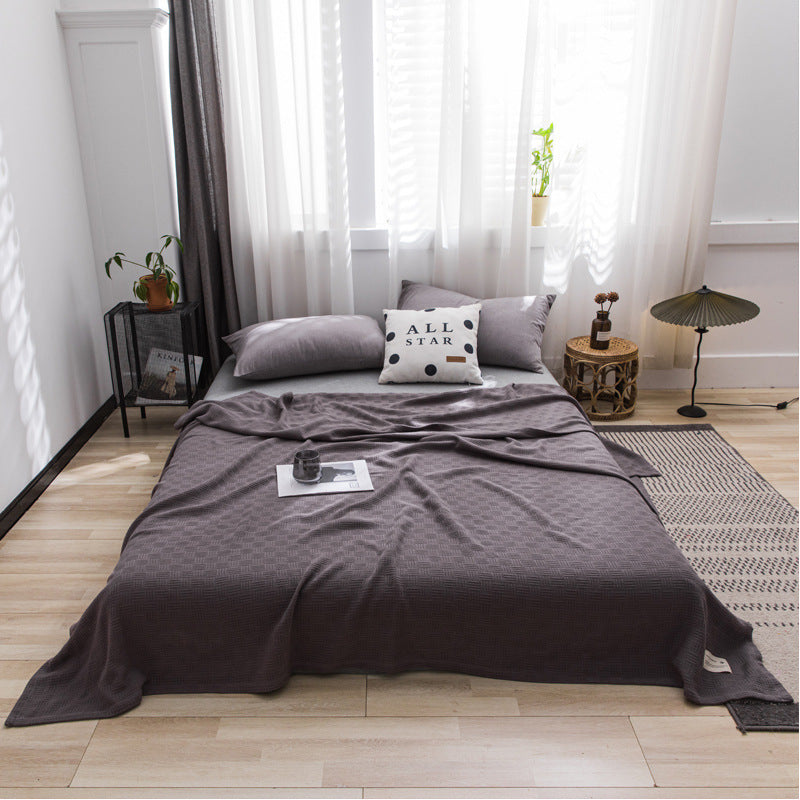 Lightweight Cotton Waffle-Weave Breathable Bed Blanket Throw