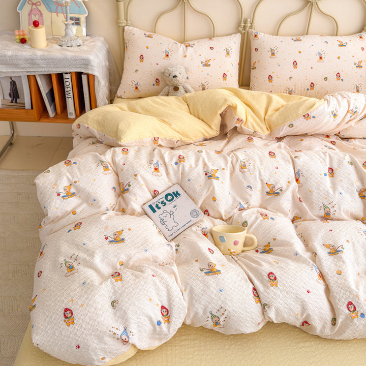 Children's Playful Cartoon Animal Print Bedding Set