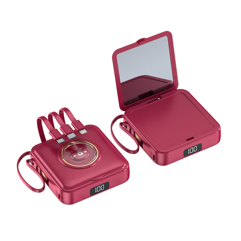 Compact power bank with integrated mirror and multifunction charging cable Stornfield