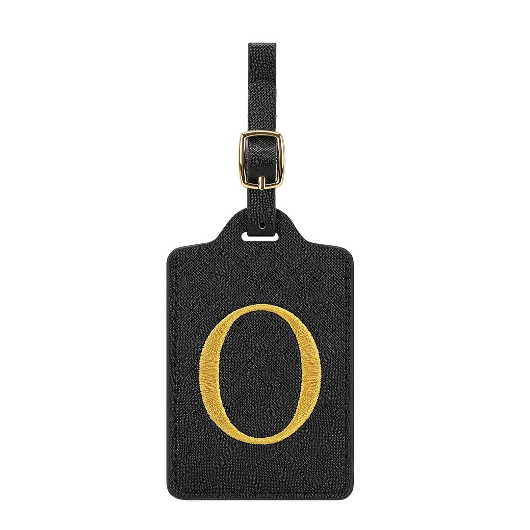 embroidered initial monogram leather luggage tag with adjustable buckle strap Stornfield
