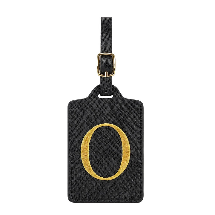 embroidered initial monogram leather luggage tag with adjustable buckle strap Stornfield