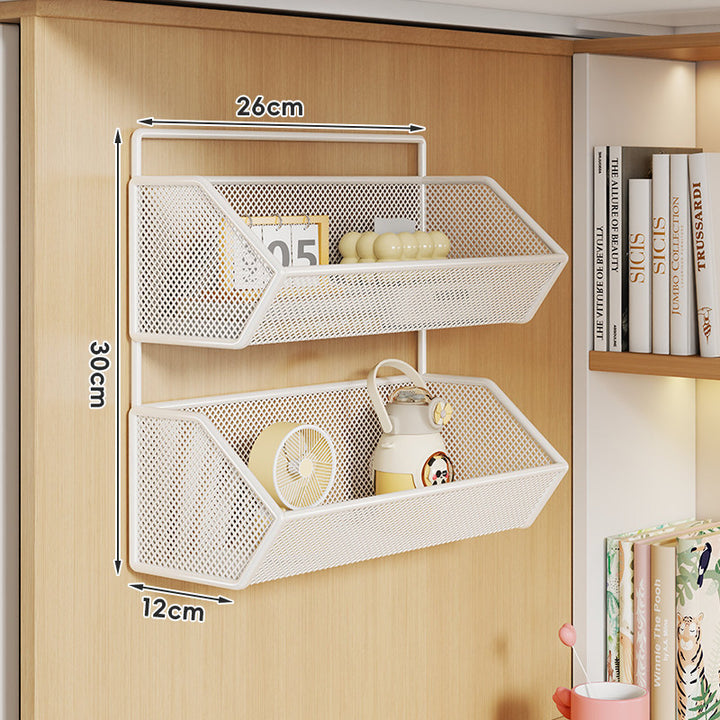 Mesh Hanging Wall Storage Basket Shelf with Over-Cabinet Hook and Ventilated Steel Design