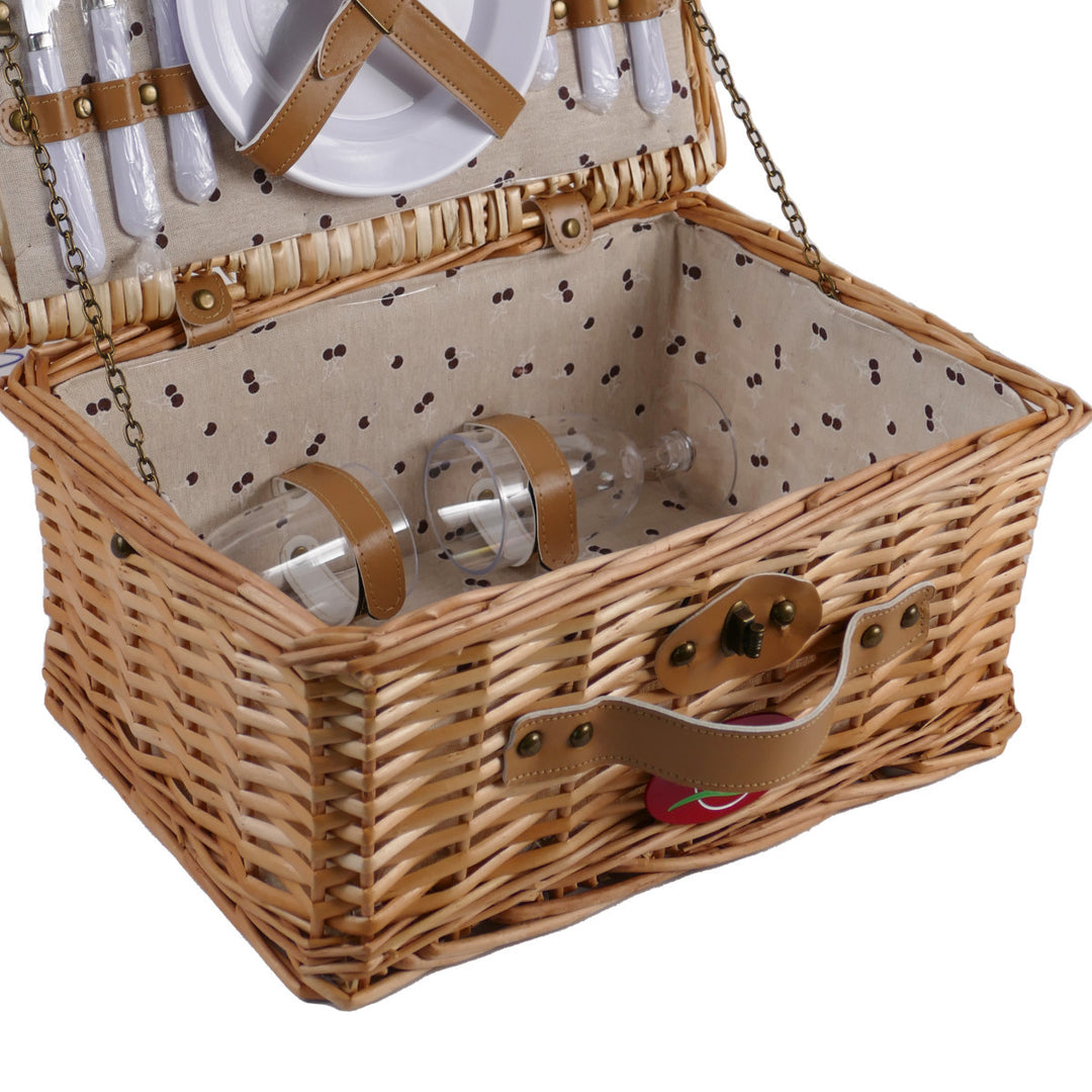 Ladies picnic basket with integrated dish set and decorative details Stornfield