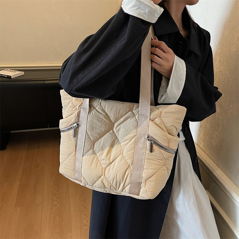 Quilted Multi-Pocket Tote Bag