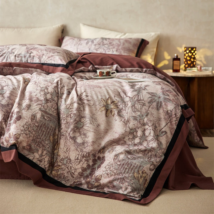 Botanical Vintage-Print Cotton Sateen Duvet Cover Set with Contrast Hem and Reversible Lining