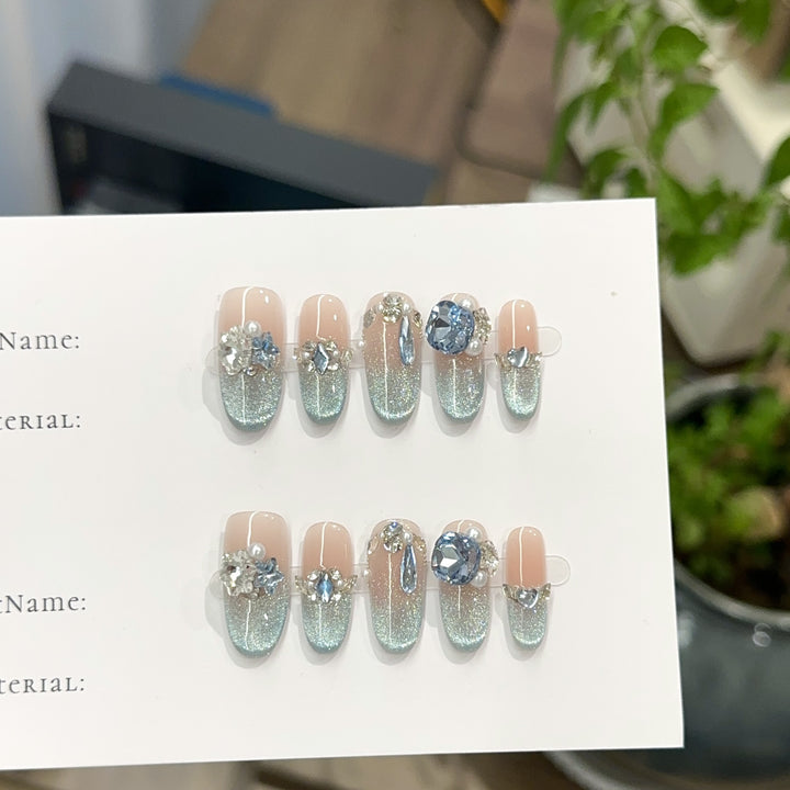 Glamorous Crystal-Embellished Press-On Nail Art