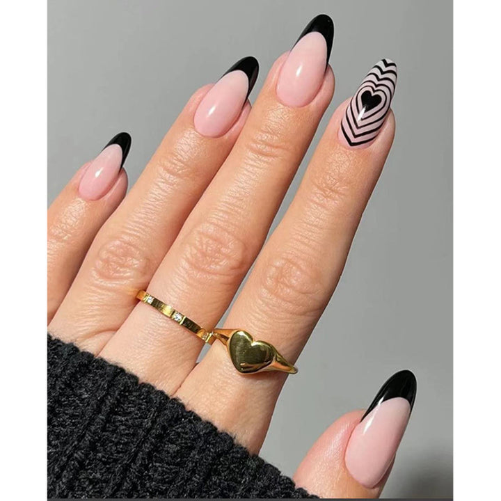 Stylish Stiletto Press-On Nails with Heart and Geometric Designs Stornfield