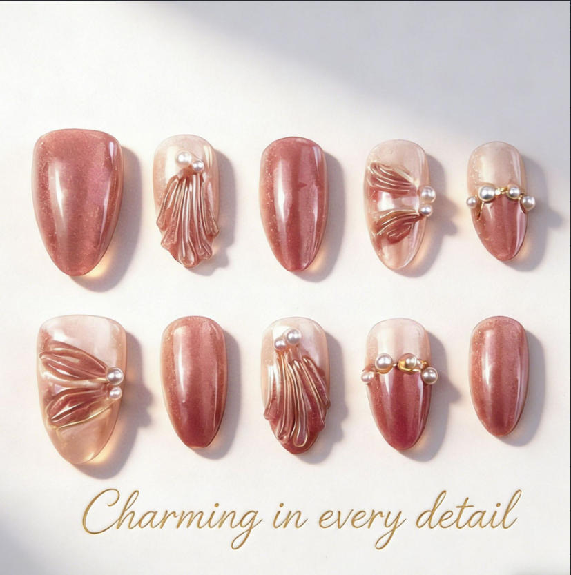 Acrylic nail set with elegant decorations Stornfield