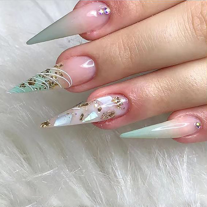 Stylish Stiletto Press-On Nail Extensions with Gold Accents Stornfield