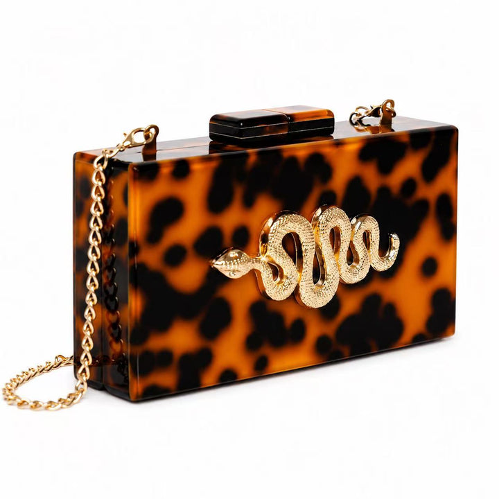 Exotic Snake-Embellished Acrylic Clutch