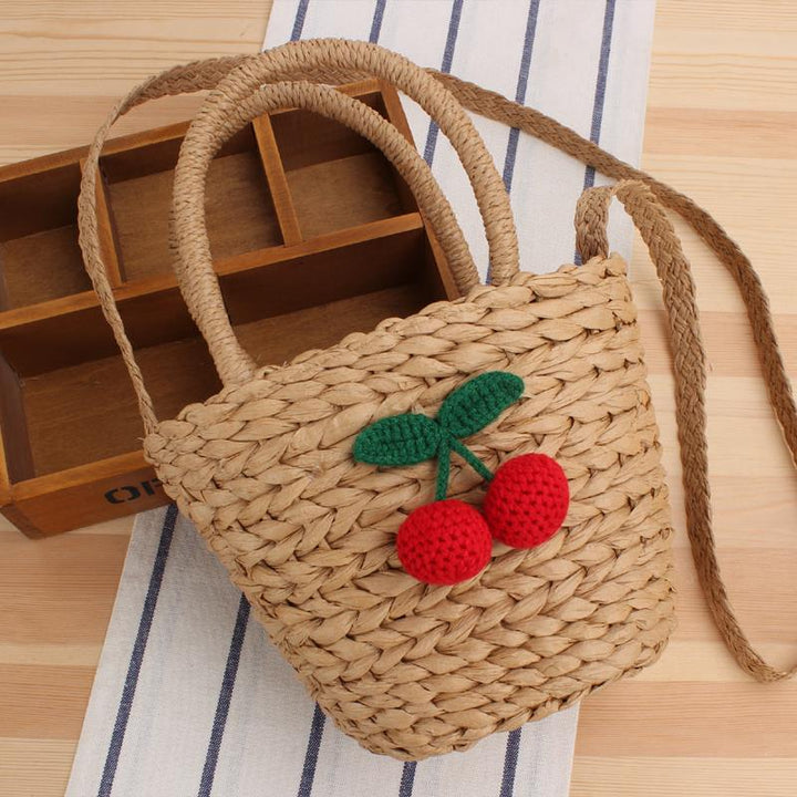 Basket bag with crocheted cherry design Stornfield
