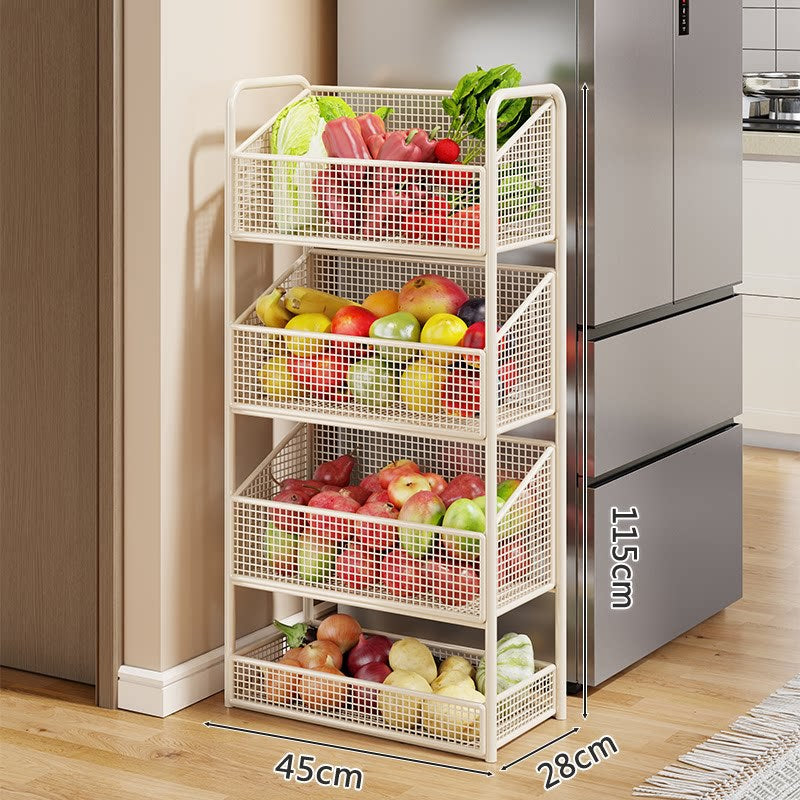 Multi-Tier Metal Mesh Kitchen Produce and Pantry Organizer with Slim Vertical Stackable Baskets