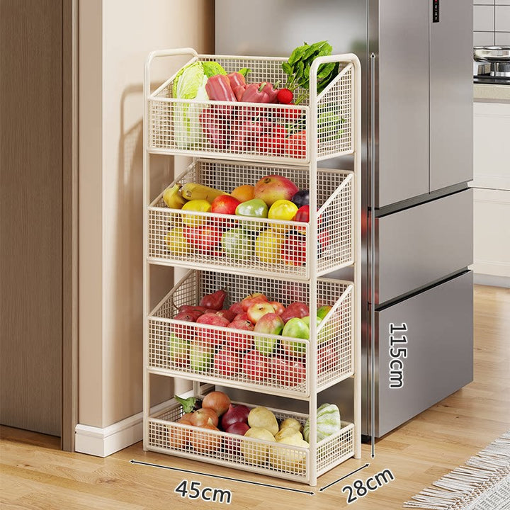 Multi-Tier Metal Mesh Kitchen Produce and Pantry Organizer with Slim Vertical Stackable Baskets