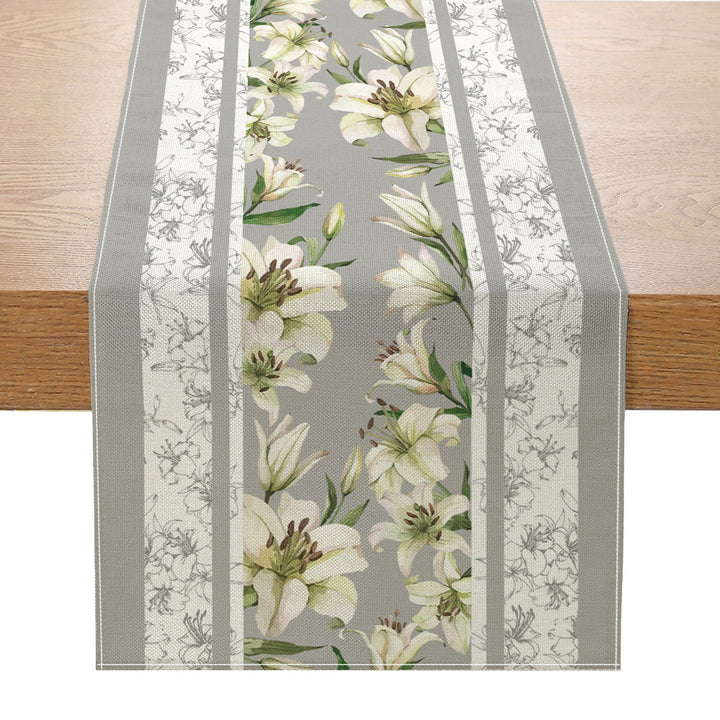 Linen-Blend Watercolor Floral Botanical Table Runner with Stain-Resistant Finish and Hemmed Edges