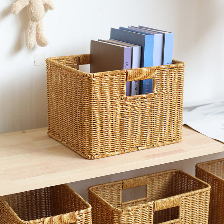 Handwoven Rectangular Storage Basket with Cutout Handles Stornfield