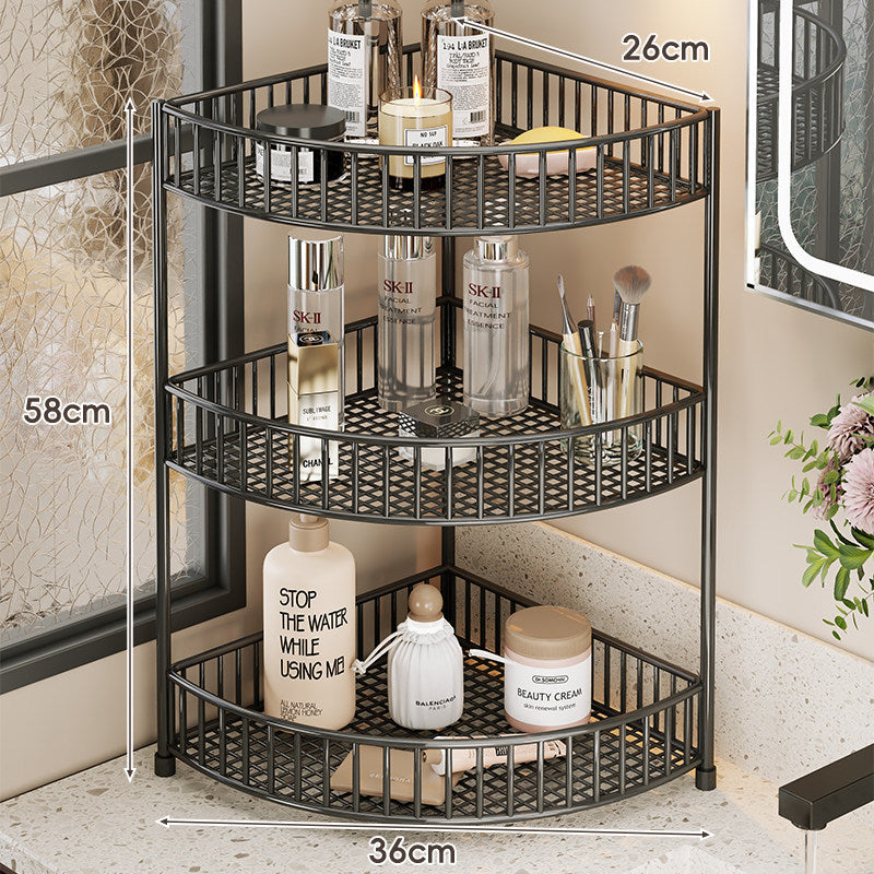 Corner Space-Saving Three-Tier Ventilated Mesh Storage Rack for Bathroom and Vanity