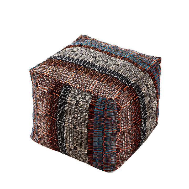 Round woven seat pouf made of durable cotton mix with practical carrying handle Stornfield