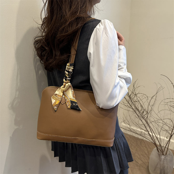Elegant Structured Tote Bag with Decorative Scarf Stornfield