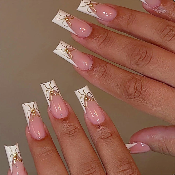Decorative Press-On Nail Set with Artistic Bow Designs Stornfield