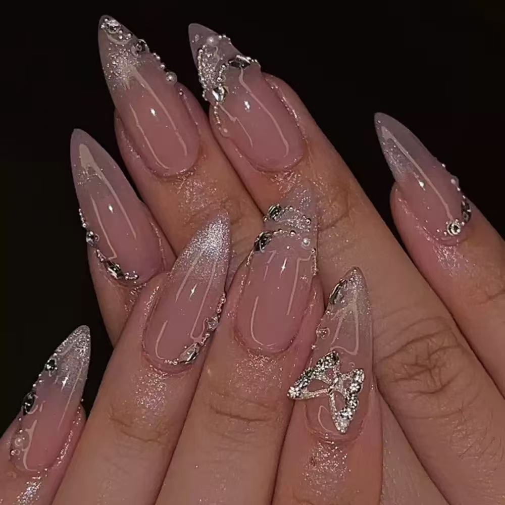 Artistic Stiletto Nail Extensions with Rhinestone Accents Stornfield