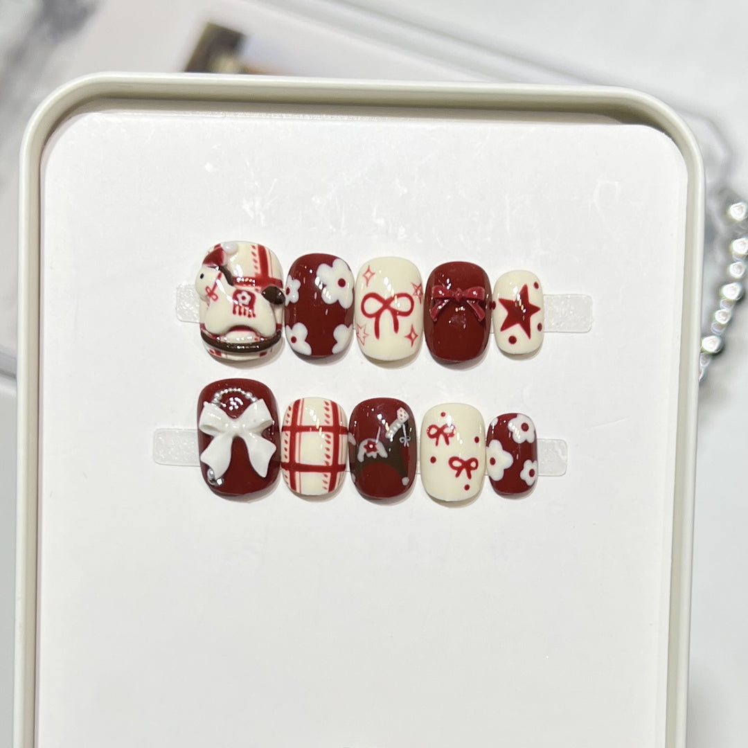 Artistic Press-On Nail Set with Elegant Floral Design Stornfield