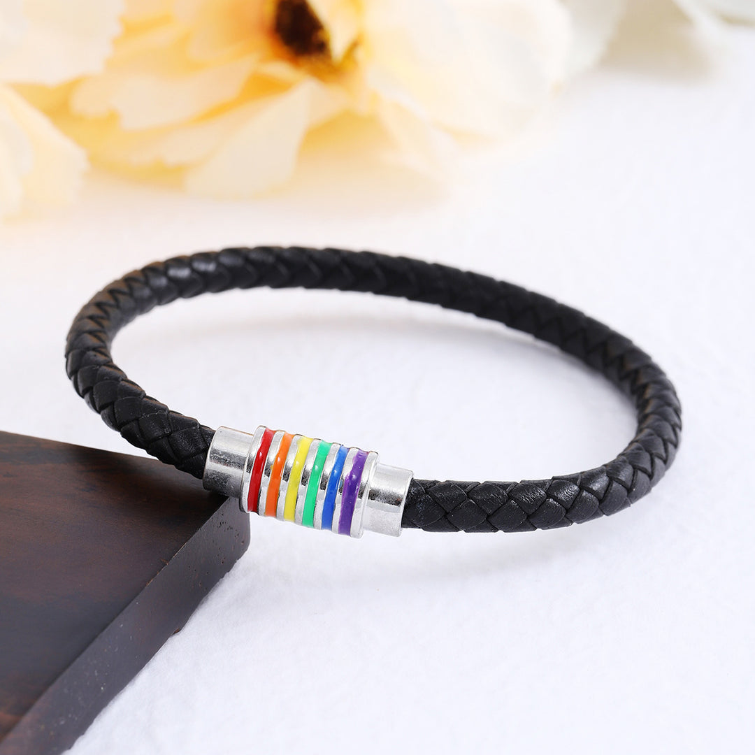 Leather Braided Bracelet with Colorful Accent Stornfield