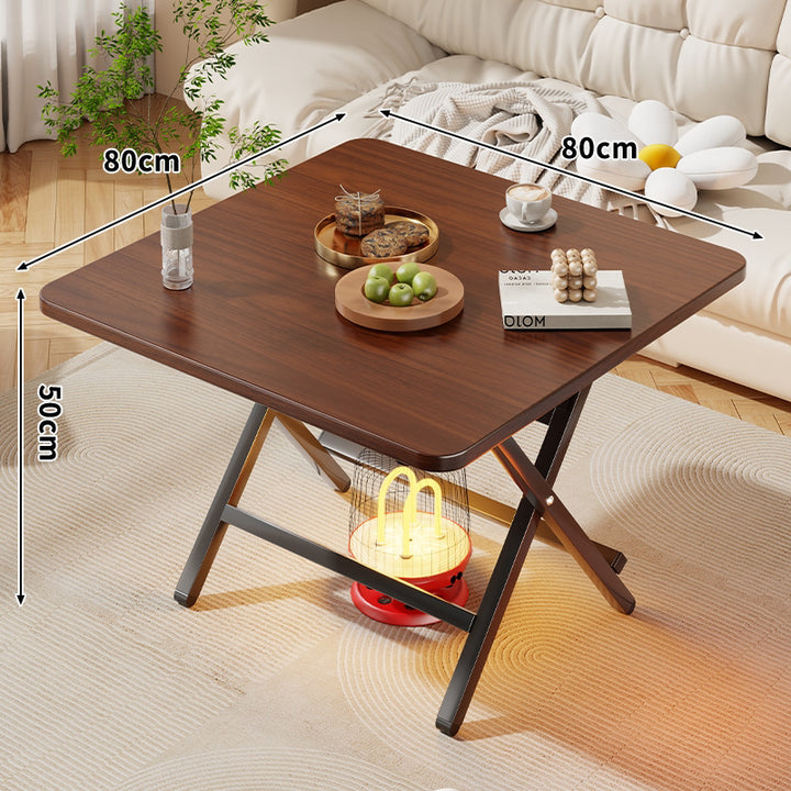 Square Foldable Marble-Effect Coffee Table with Cross-Leg Metal Frame