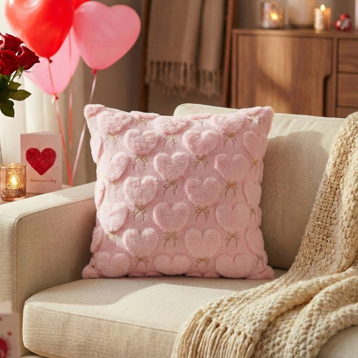 Valentine's Plush Heart Embossed Decorative Throw Pillow Cover
