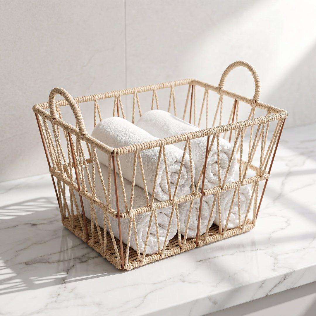 Elegant bathroom storage basket made of natural material Stornfield
