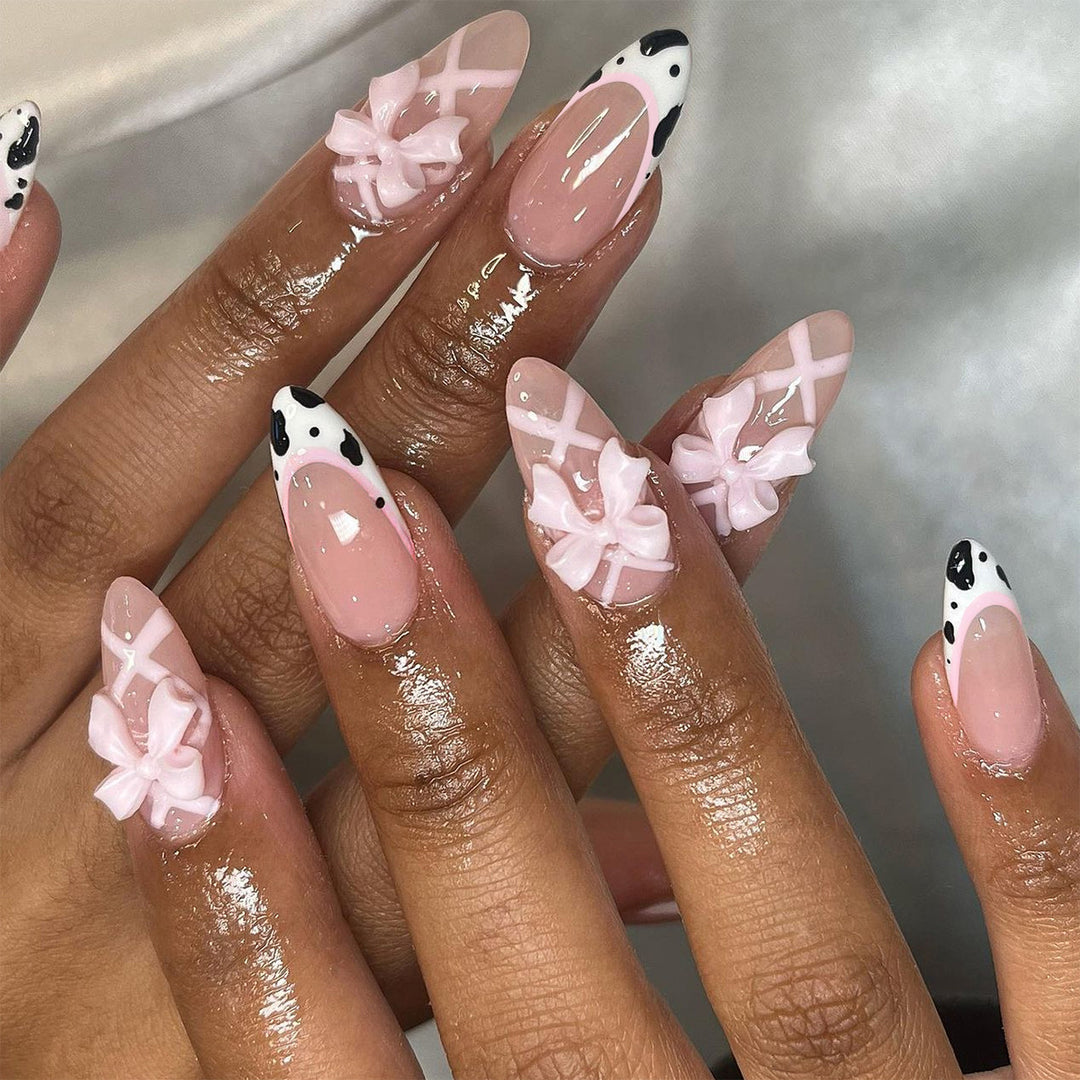 Artistic Nail Extensions with Fine Bow Patterns Stornfield