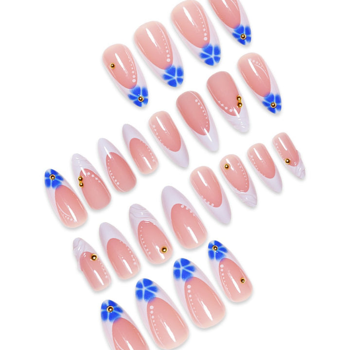 Sculpted French Tip Press-On Nail Extensions with Gem Accents Stornfield