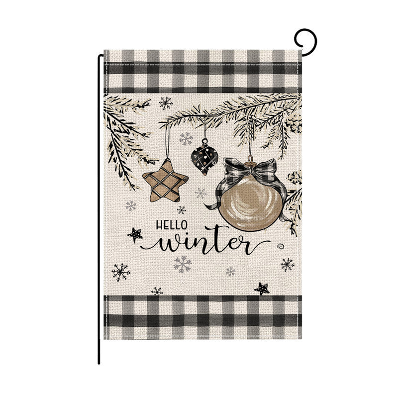 Holiday Welcome Burlap Garden Flag with Vintage Santa Illustration