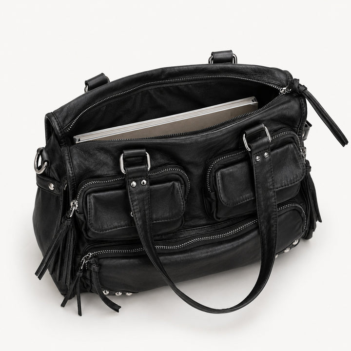 Multi-Pocket Leather Satchel Bag