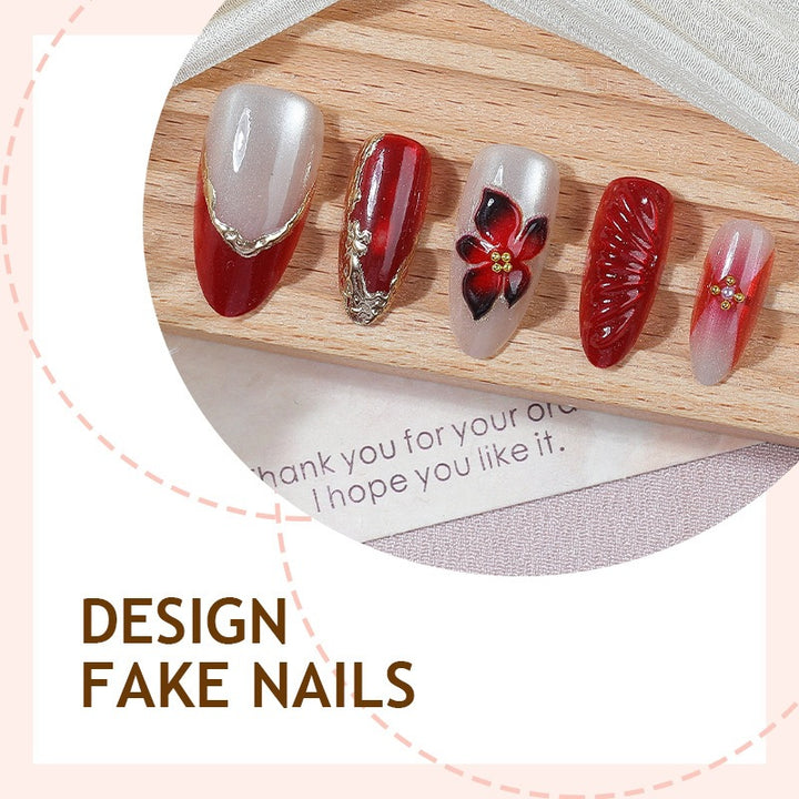 Acrylic nail set with floral design and elegant glitter details Stornfield