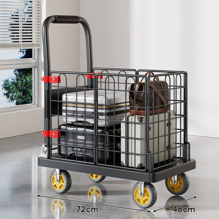 Heavy-Duty Platform Luggage Cart with Raised Safety Rail and Ergonomic Padded Handle