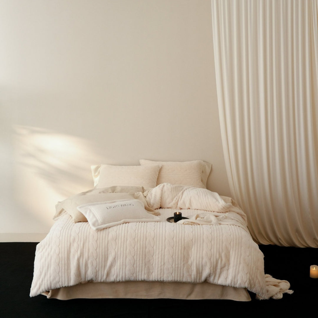 Cable-Knit Textured Duvet Cover and Pillow Shams Set