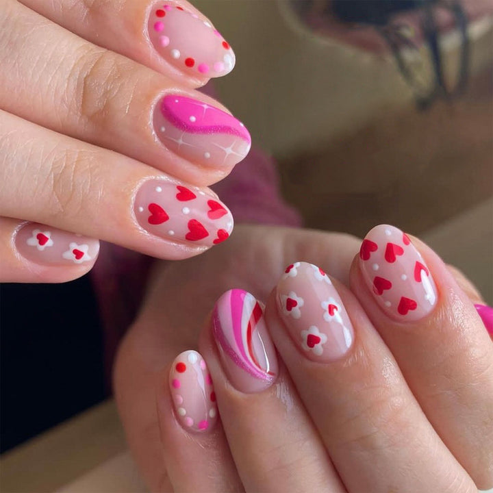 Romantic Heart-Themed Press-On Nail Art Stornfield