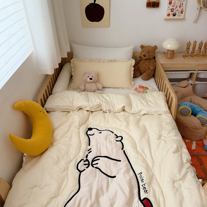 Toddler Quilted Cotton-Blend Cartoon Polar Bear Comforter Bedding Set