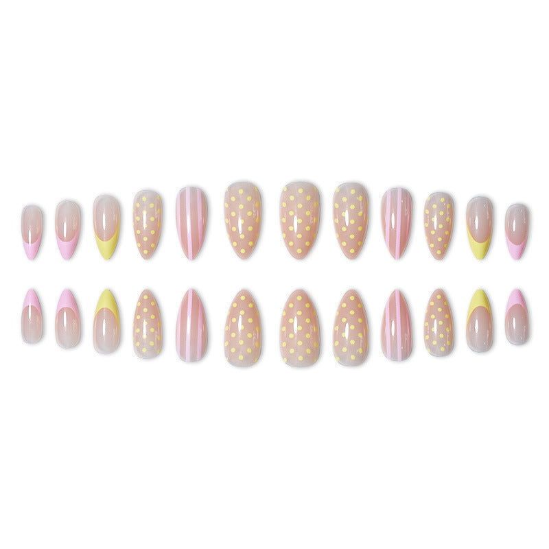 Artistic Press-On Nail Set with Polka Dot and Ombre Design Stornfield