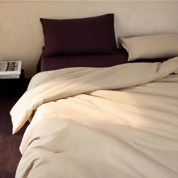 Washed Cotton Duvet Cover Set with Deep-Pocket Fitted Sheet & Oxford Pillowcases