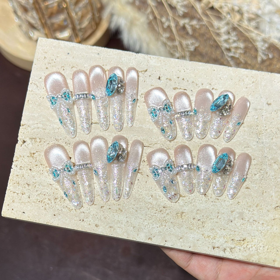 Decorative Crystal-Embellished Press-On Nail Set