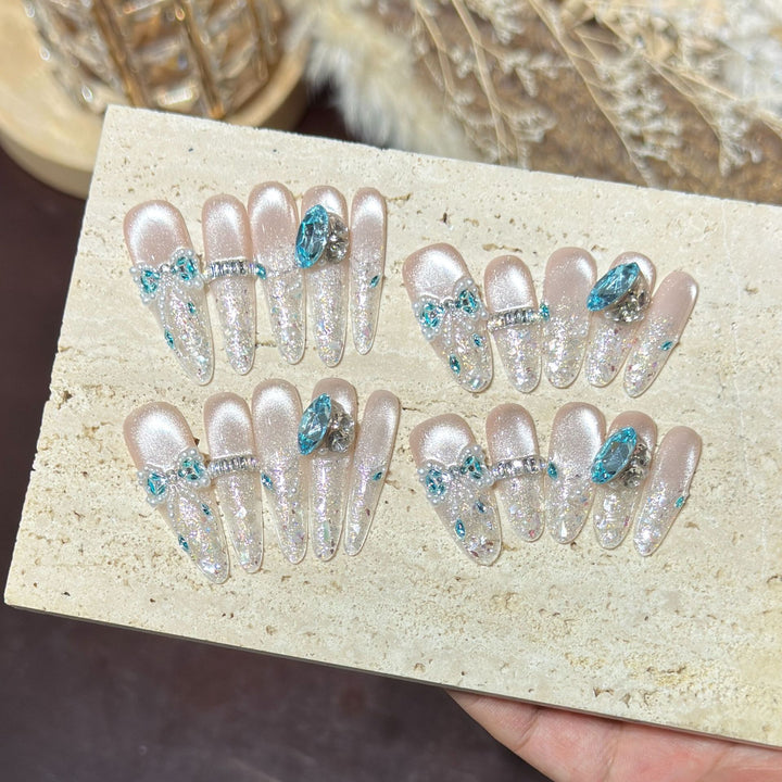 Decorative Crystal-Embellished Press-On Nail Set