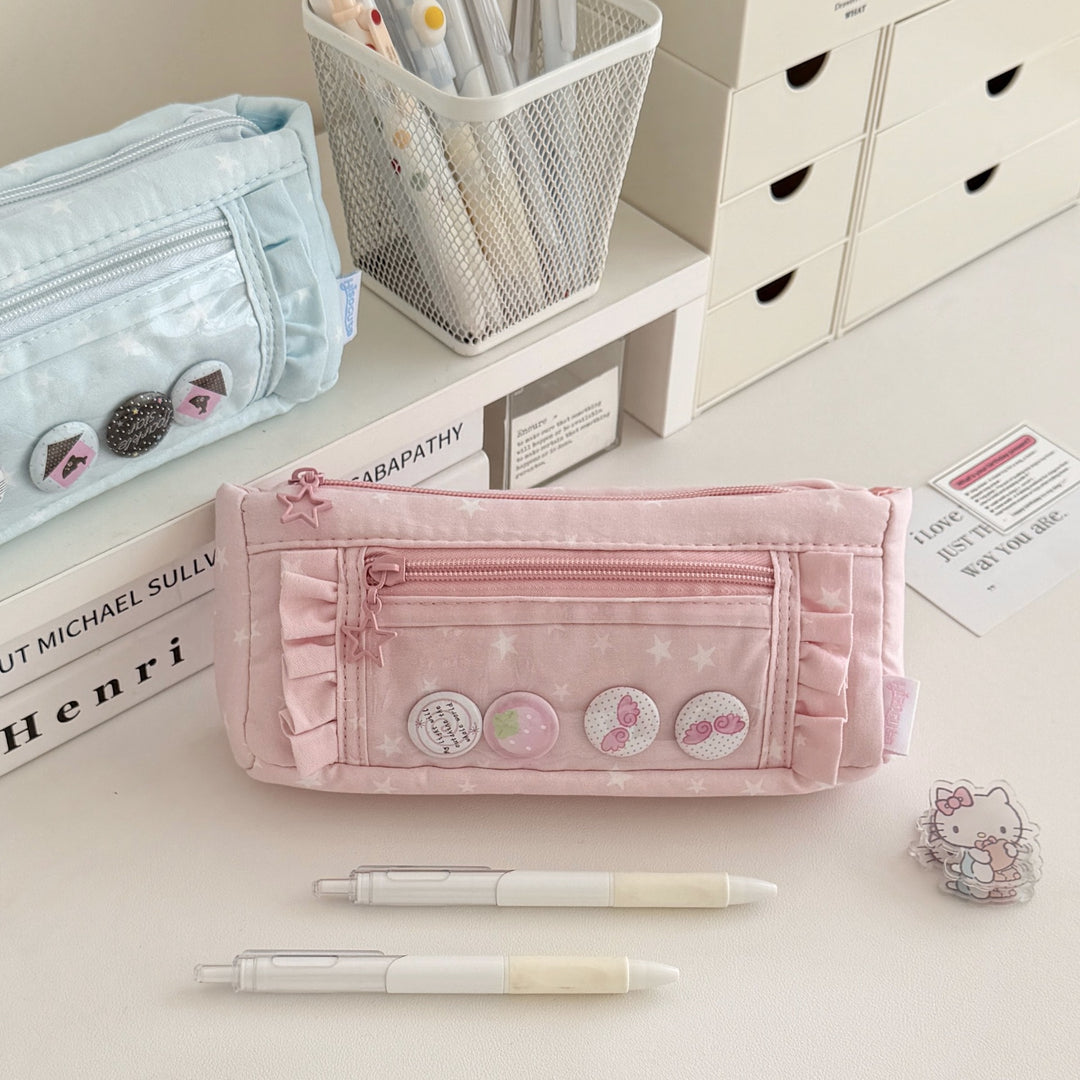 Star-Patterned Transparent Pencil Case